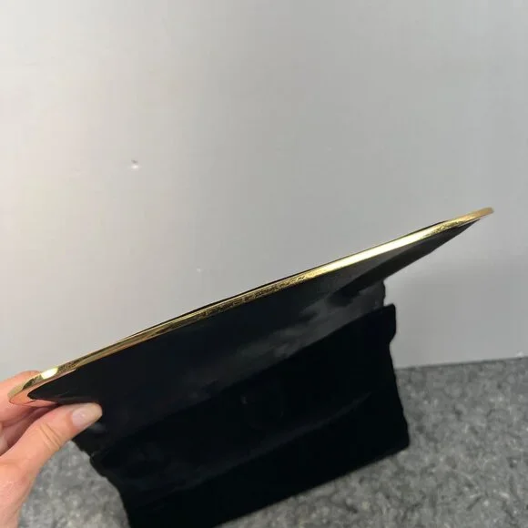 Bienen Davis VTG Black Velvet & Gold Tone Metal Trim Clutch W/ Mirror & Pouch - Picture 8 of 16
